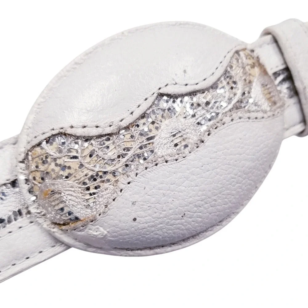 El General western wear Belt White Leather sparkling glitter southwestern sz 34‎